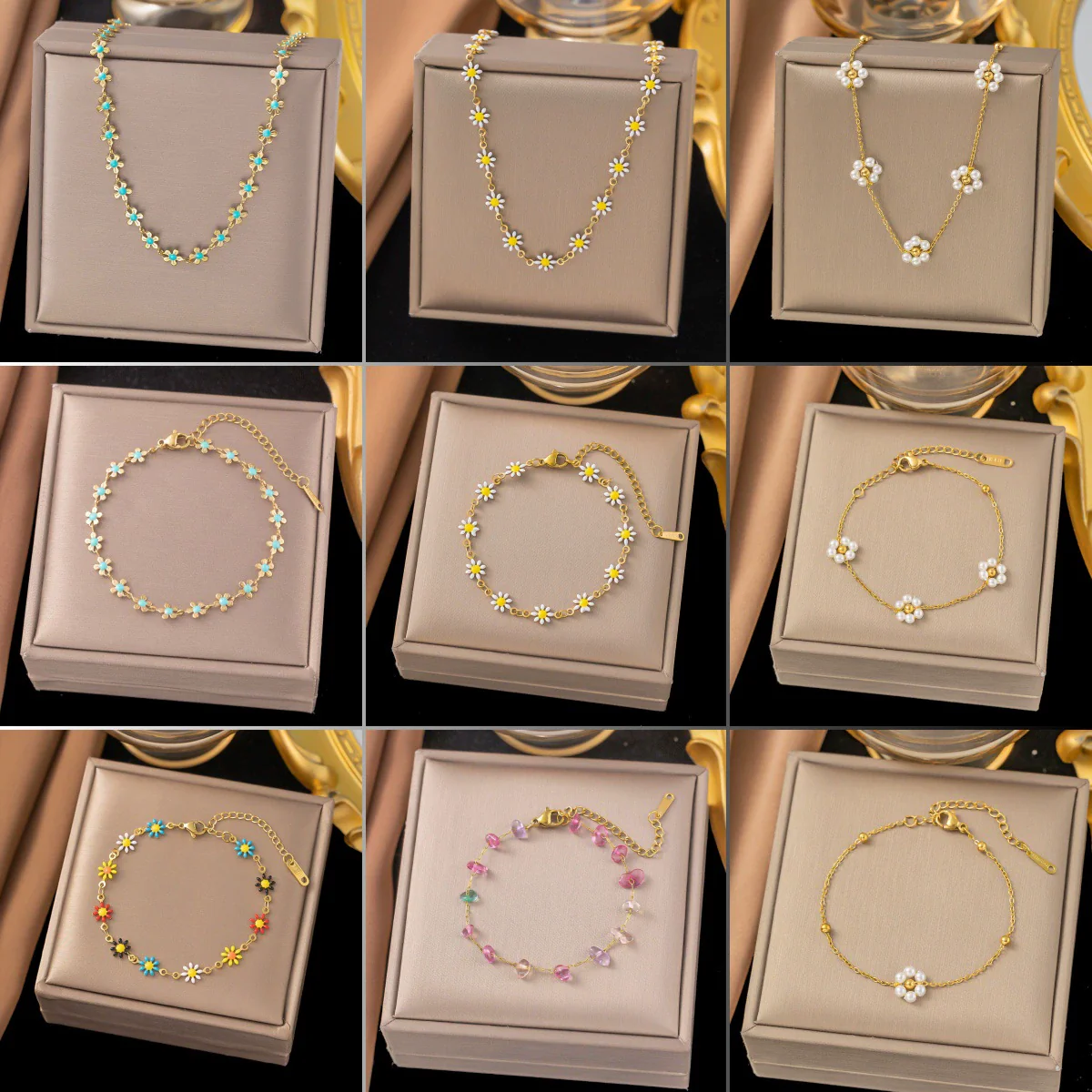 Wholesale Colorful Plants And Flowers Pattern Electroplated Titanium Steel Jewelry Set For Women