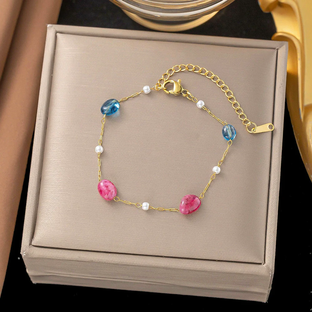Wholesale Colorful Plants And Flowers Pattern Electroplated Titanium Steel Jewelry Set For Women - Image 10