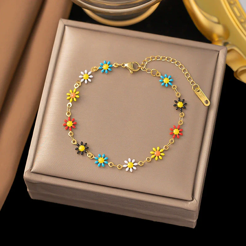 Wholesale Colorful Plants And Flowers Pattern Electroplated Titanium Steel Jewelry Set For Women - Image 12