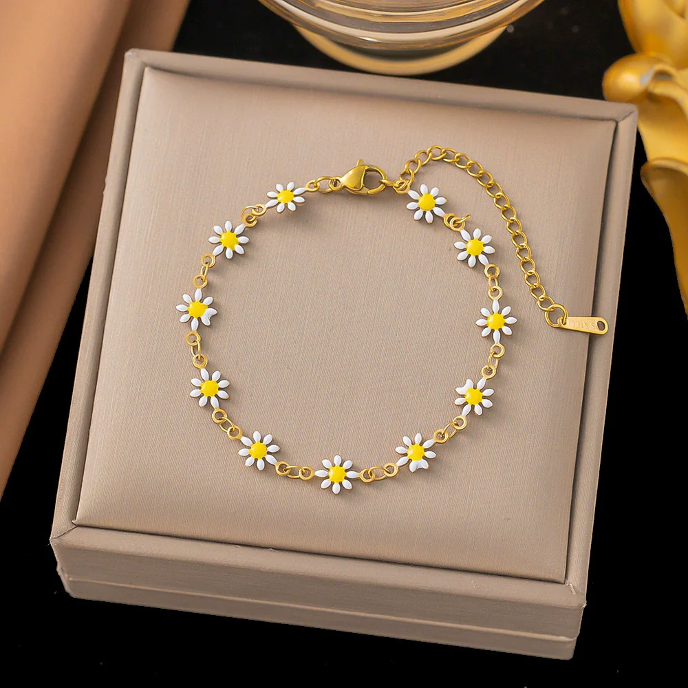 Wholesale Colorful Plants And Flowers Pattern Electroplated Titanium Steel Jewelry Set For Women - Image 14