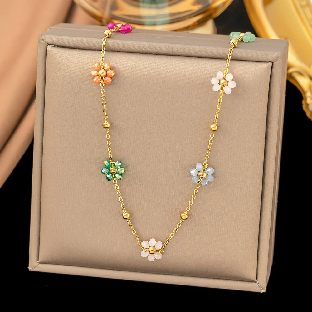 Wholesale Colorful Plants And Flowers Pattern Electroplated Titanium Steel Jewelry Set For Women - Image 15