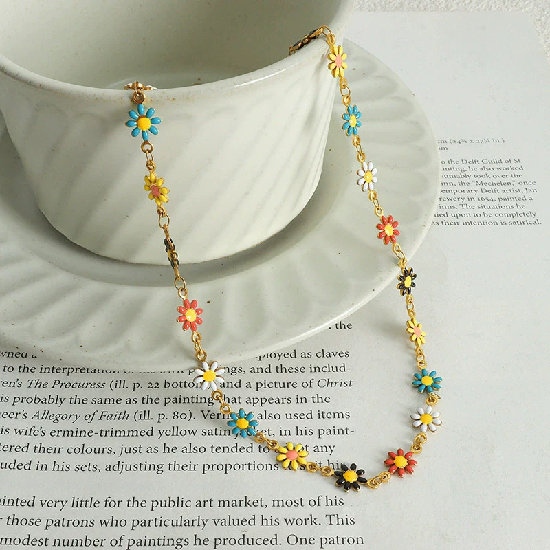Wholesale Colorful Plants And Flowers Pattern Electroplated Titanium Steel Jewelry Set For Women - Image 2