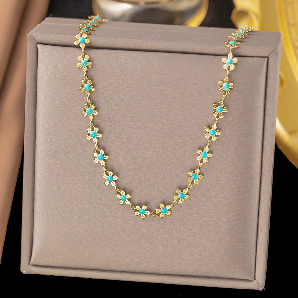 Wholesale Colorful Plants And Flowers Pattern Electroplated Titanium Steel Jewelry Set For Women - Image 22