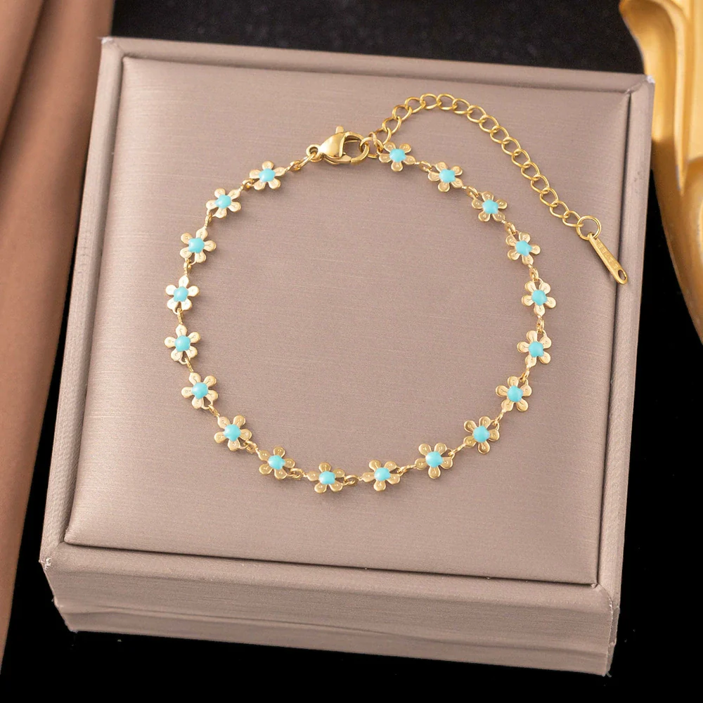 Wholesale Colorful Plants And Flowers Pattern Electroplated Titanium Steel Jewelry Set For Women - Image 23