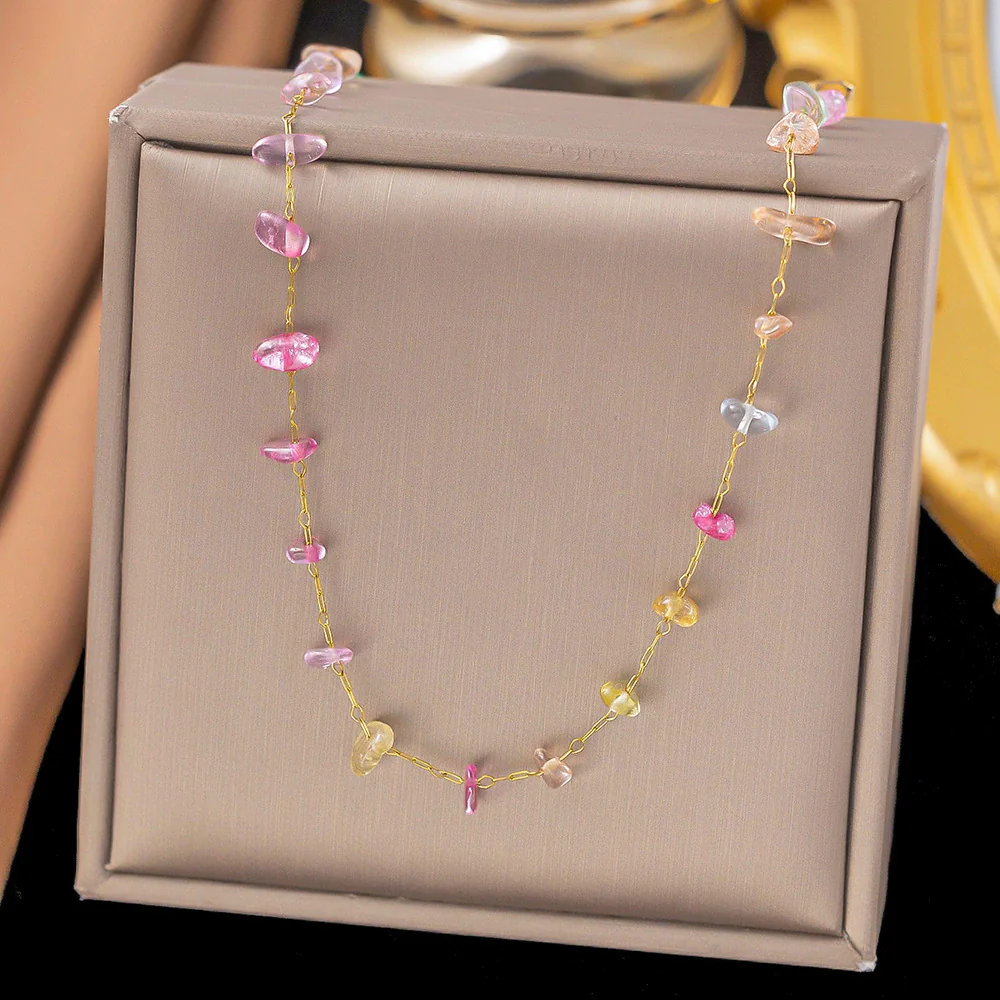 Wholesale Colorful Plants And Flowers Pattern Electroplated Titanium Steel Jewelry Set For Women - Image 6