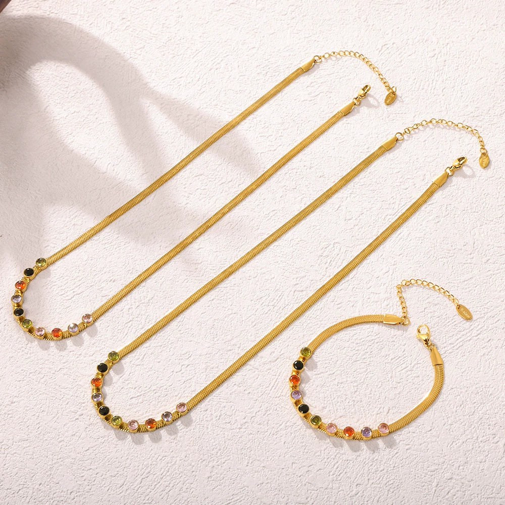 Wholesale Colorful Zircon Ferris Wheel Necklace And Bracelet Set In Stainless Steel With 18K True Gold Electroplating For Women Light Luxury Style - Image 2