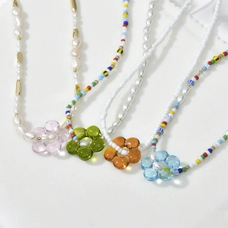 Wholesale Coloured Glaze Handmade Flower Beaded Jewelry With Baking Paint Design Necklace Bracelet Earrings - Image 3
