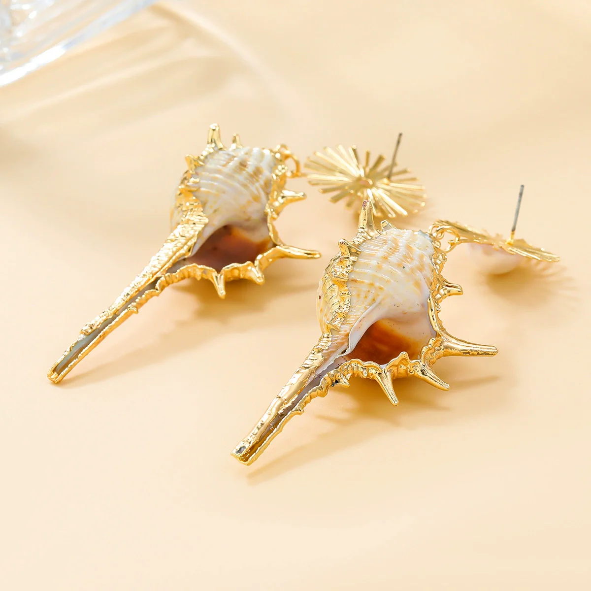 Wholesale Conch Earrings Alloy Inlaid Pearl Shell Geometric Style Women's Jewelry - Image 4
