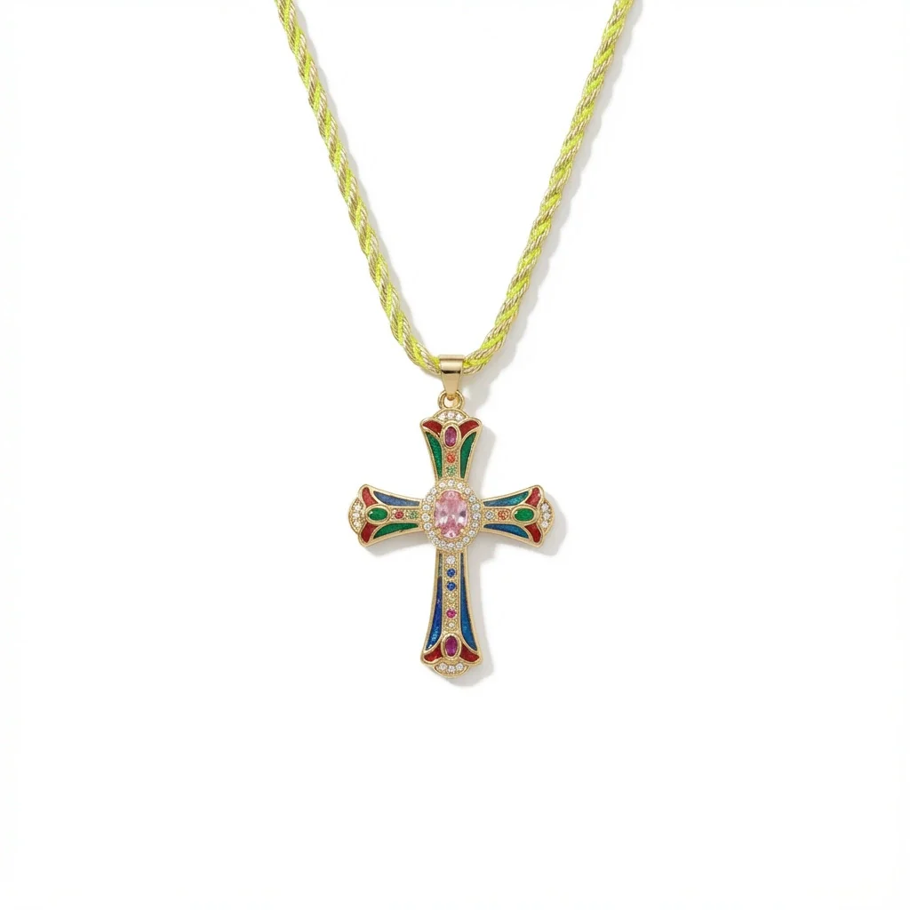 Wholesale Copper 18K Goldplated Cross Pendant Necklace With Braided Rope And Ochain For Women - Image 4