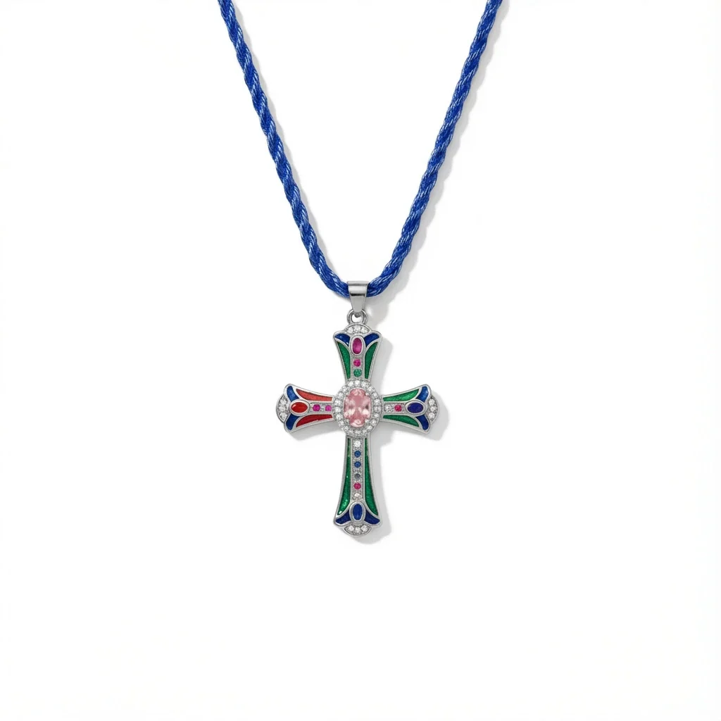 Wholesale Copper 18K Goldplated Cross Pendant Necklace With Braided Rope And Ochain For Women - Image 5