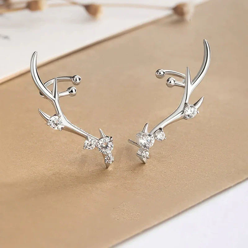 Wholesale Copper Antler Earrings For Women Inlaid With Zirconia Geometric Animal Zodiac Style Jewelry