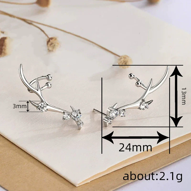 Wholesale Copper Antler Earrings For Women Inlaid With Zirconia Geometric Animal Zodiac Style Jewelry - Image 4