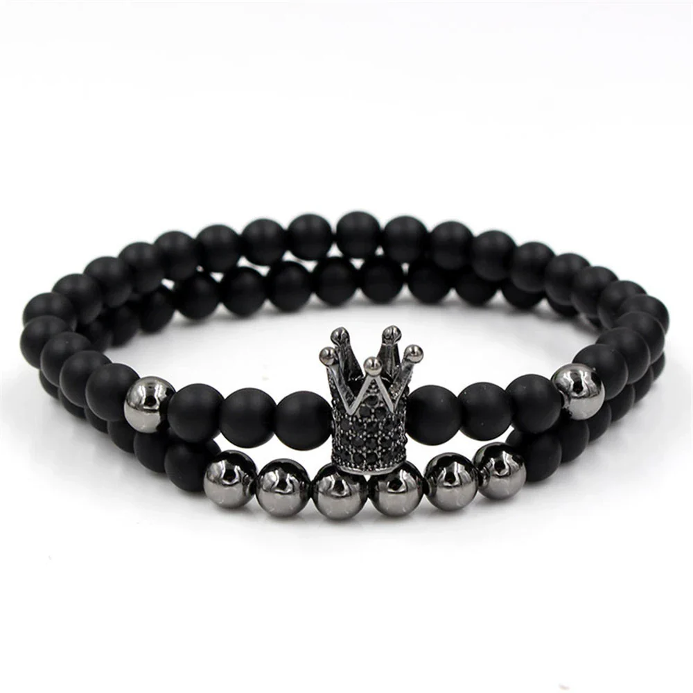 Wholesale Copper Beads Bracelet With Micropaved Zircon Crown Design Exaggerated Retro Style - Image 4