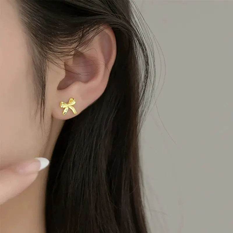 Wholesale Copper Bow Earrings For Women Sweet Style Electroplated Jewelry - Image 3