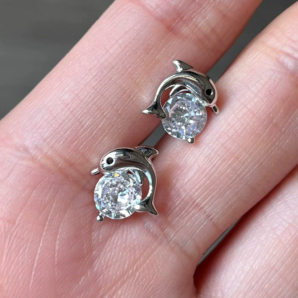 Wholesale Copper Dolphin Microinlaid Zircon Earrings With Animal Pattern - Image 4