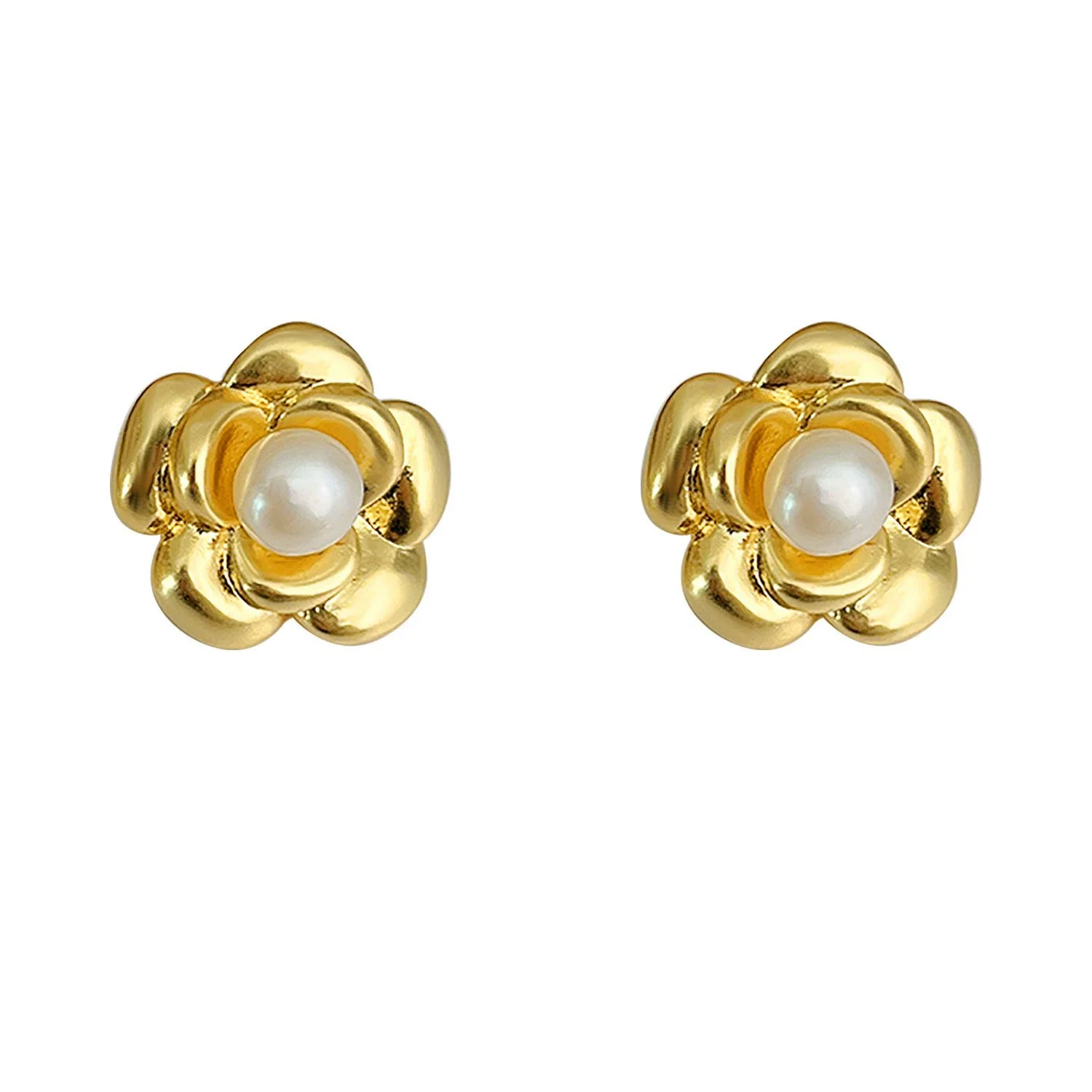 Wholesale Copper Ear Clips Retro Camellia Pearl Light Luxury Geometric Electroplated For Women - Image 5