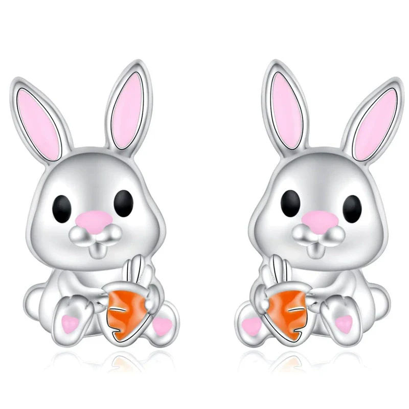 Wholesale Copper Electroplated Bunny And Carrot Earrings For Women In Creamy Sweet Girl Style