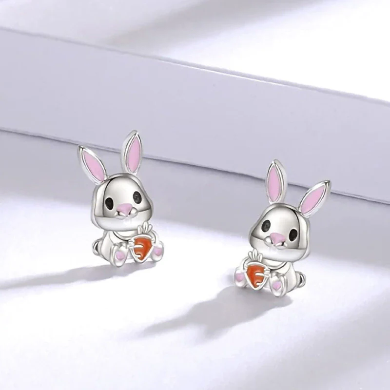 Wholesale Copper Electroplated Bunny And Carrot Earrings For Women In Creamy Sweet Girl Style - Image 2
