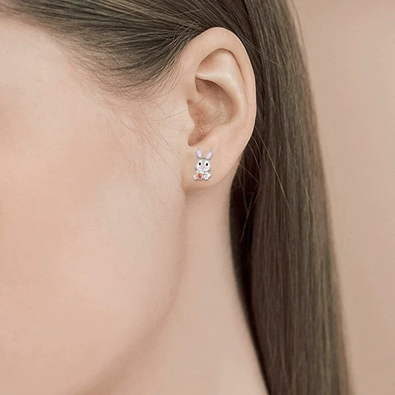 Wholesale Copper Electroplated Bunny And Carrot Earrings For Women In Creamy Sweet Girl Style - Image 3