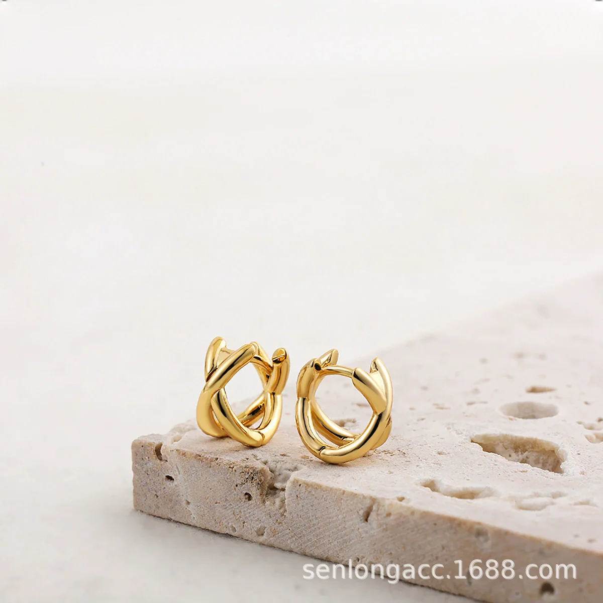 Wholesale Copper Electroplated Geometric Hoop And Cross Earrings For Women - Image 4