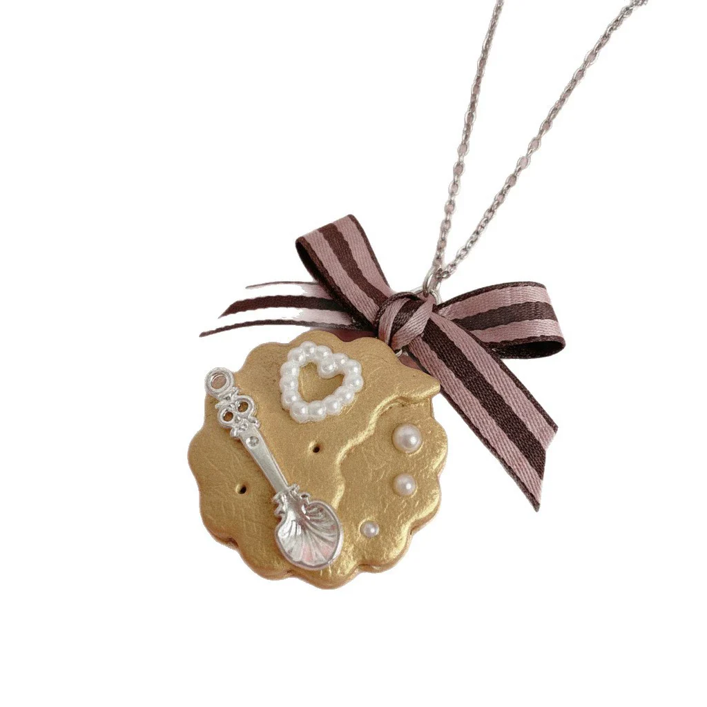 Wholesale Copper Electroplated Heart Shape Bow Tie Cookies Pendant Necklace For Girls - Image 5