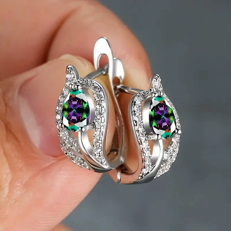 Wholesale Copper Elegant Geometric Inlaid Zircon Dropshaped Leaf Seaweed Flower Earrings For Women