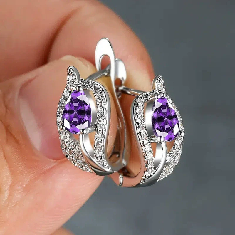 Wholesale Copper Elegant Geometric Inlaid Zircon Dropshaped Leaf Seaweed Flower Earrings For Women - Image 3