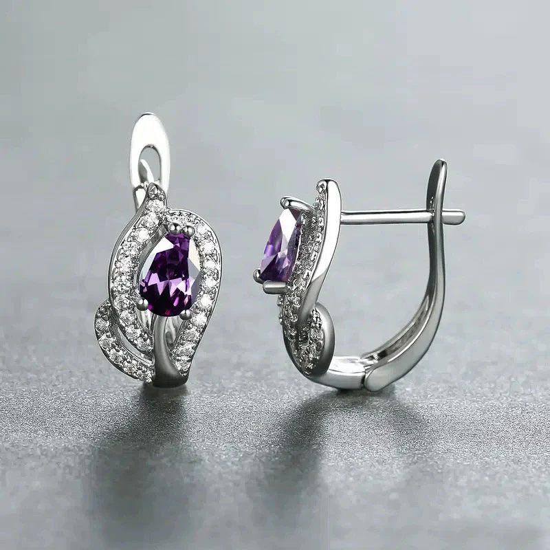 Wholesale Copper Elegant Geometric Inlaid Zircon Dropshaped Leaf Seaweed Flower Earrings For Women - Image 4
