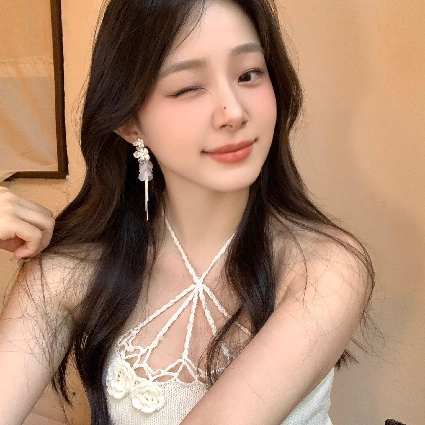 Wholesale Copper Flower Shell Tassel Earrings For Women Electroplated - Image 3