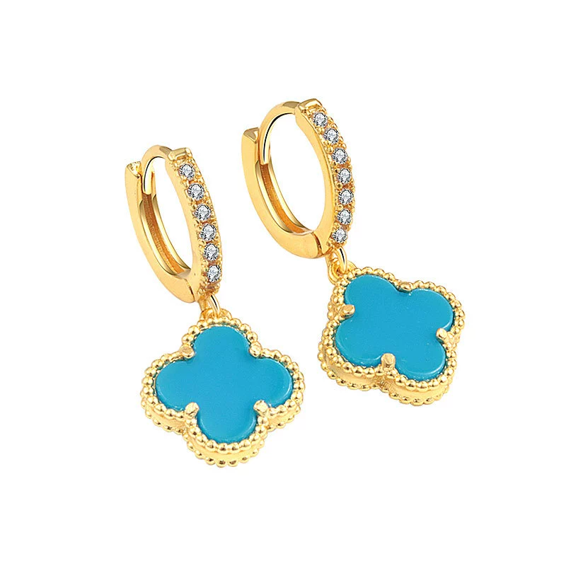 Wholesale Copper Fourleaf Clover Geometric Style Electroplated Earrings - Image 5