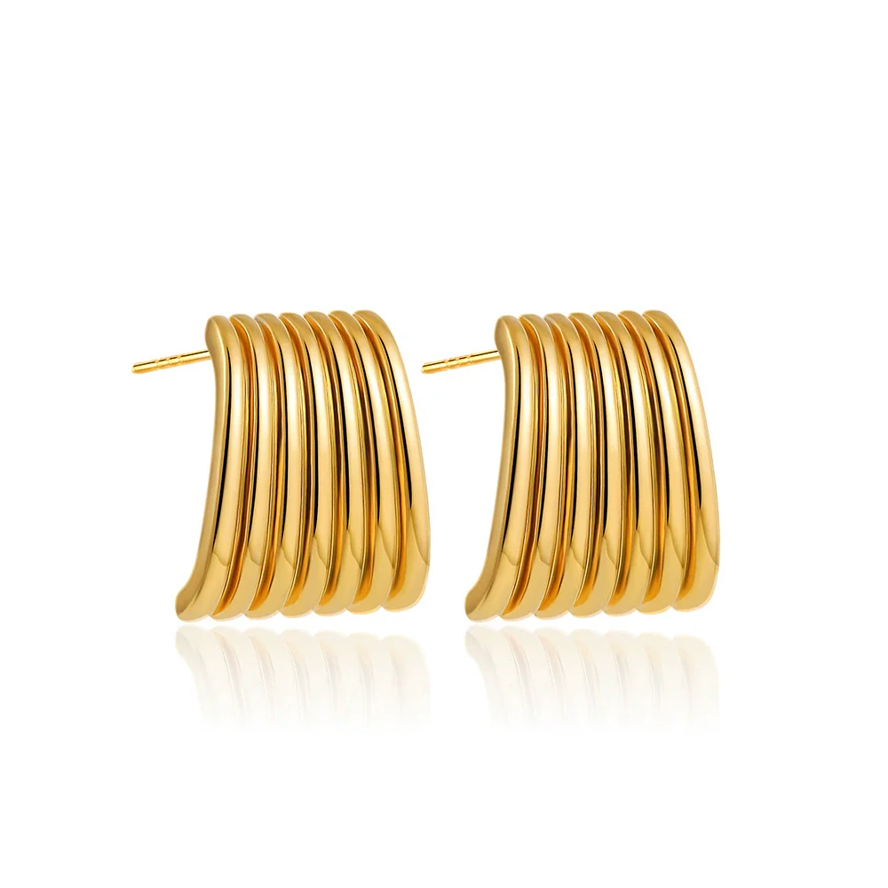 Wholesale Copper Geometric Asymmetrical Quadrilateral Square Striped Earrings With Electroplating Minimalist Style For Women - Image 5