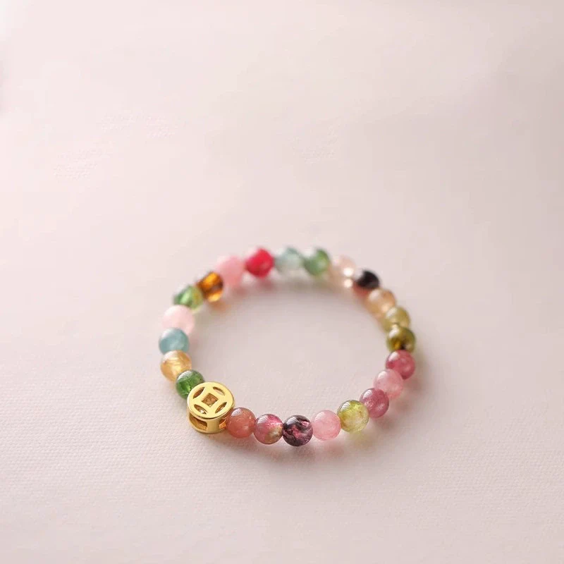 Wholesale Copper Geometric Electroplated Women's Tourmaline Beaded Ring - Image 3
