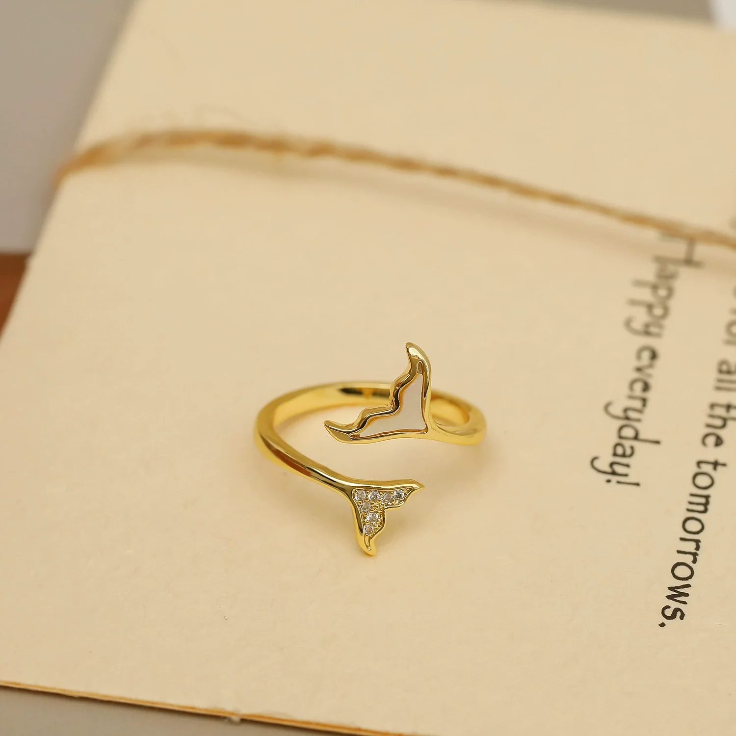 Wholesale Copper Geometric Fishtail Butterfly Opening Ring For Women 14K Gold Plated With Zircon - Image 11