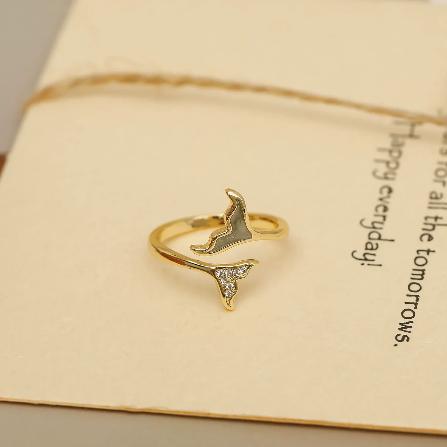 Wholesale Copper Geometric Fishtail Butterfly Opening Ring For Women 14K Gold Plated With Zircon - Image 12