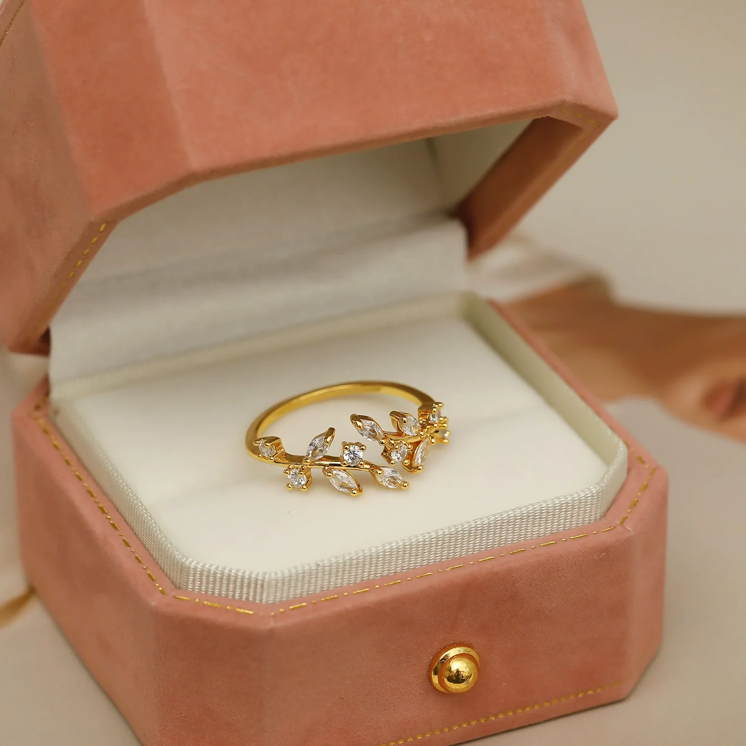 Wholesale Copper Geometric Fishtail Butterfly Opening Ring For Women 14K Gold Plated With Zircon - Image 13