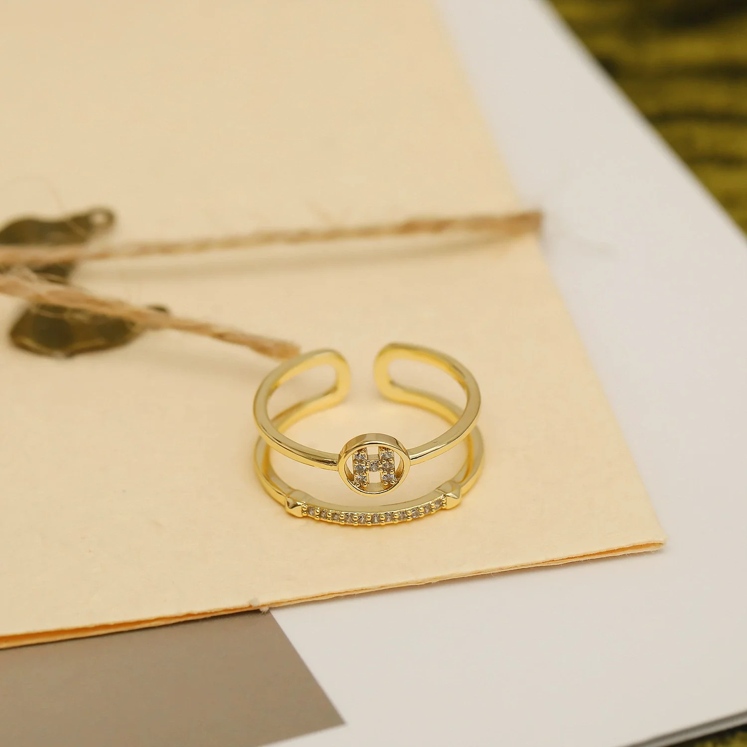 Wholesale Copper Geometric Fishtail Butterfly Opening Ring For Women 14K Gold Plated With Zircon - Image 14