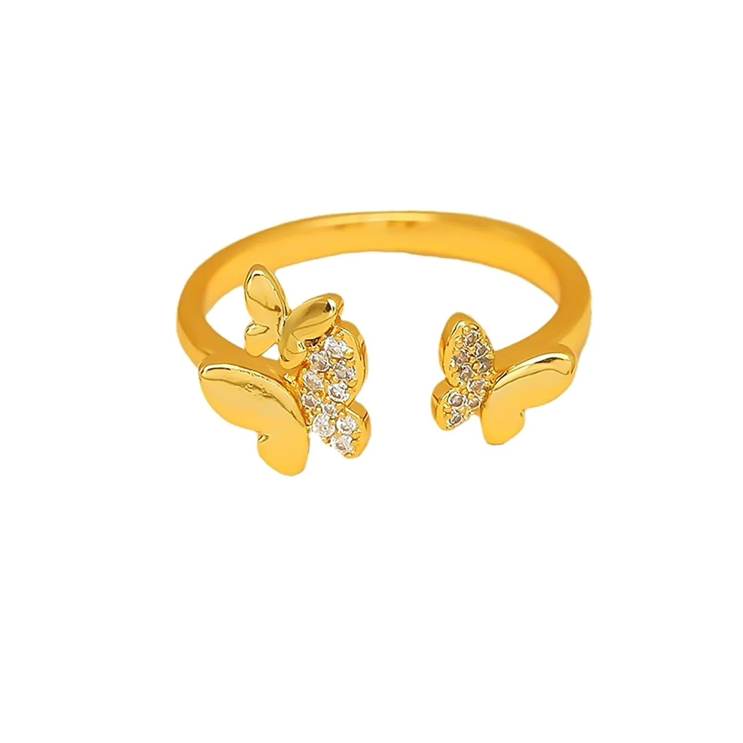 Wholesale Copper Geometric Fishtail Butterfly Opening Ring For Women 14K Gold Plated With Zircon - Image 5