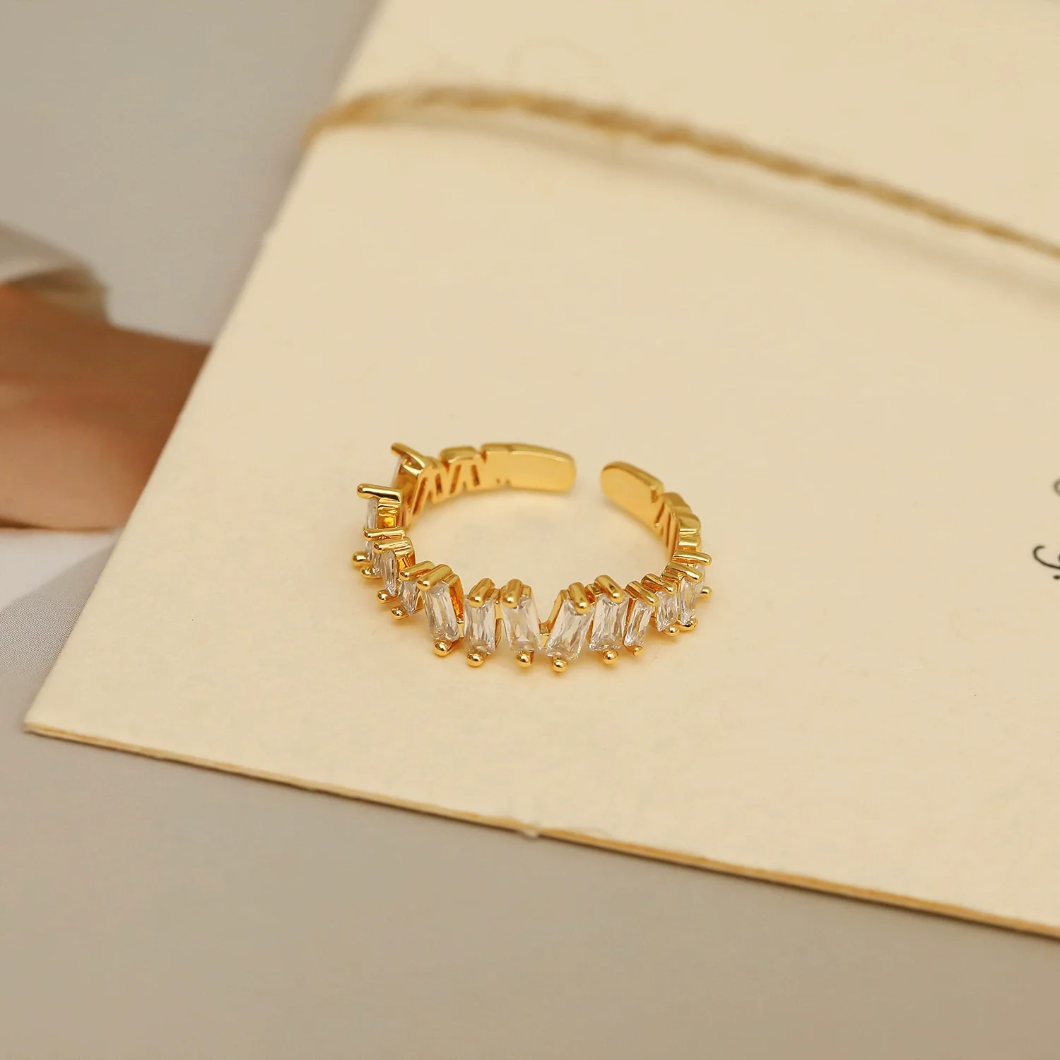 Wholesale Copper Geometric Fishtail Butterfly Opening Ring For Women 14K Gold Plated With Zircon - Image 6