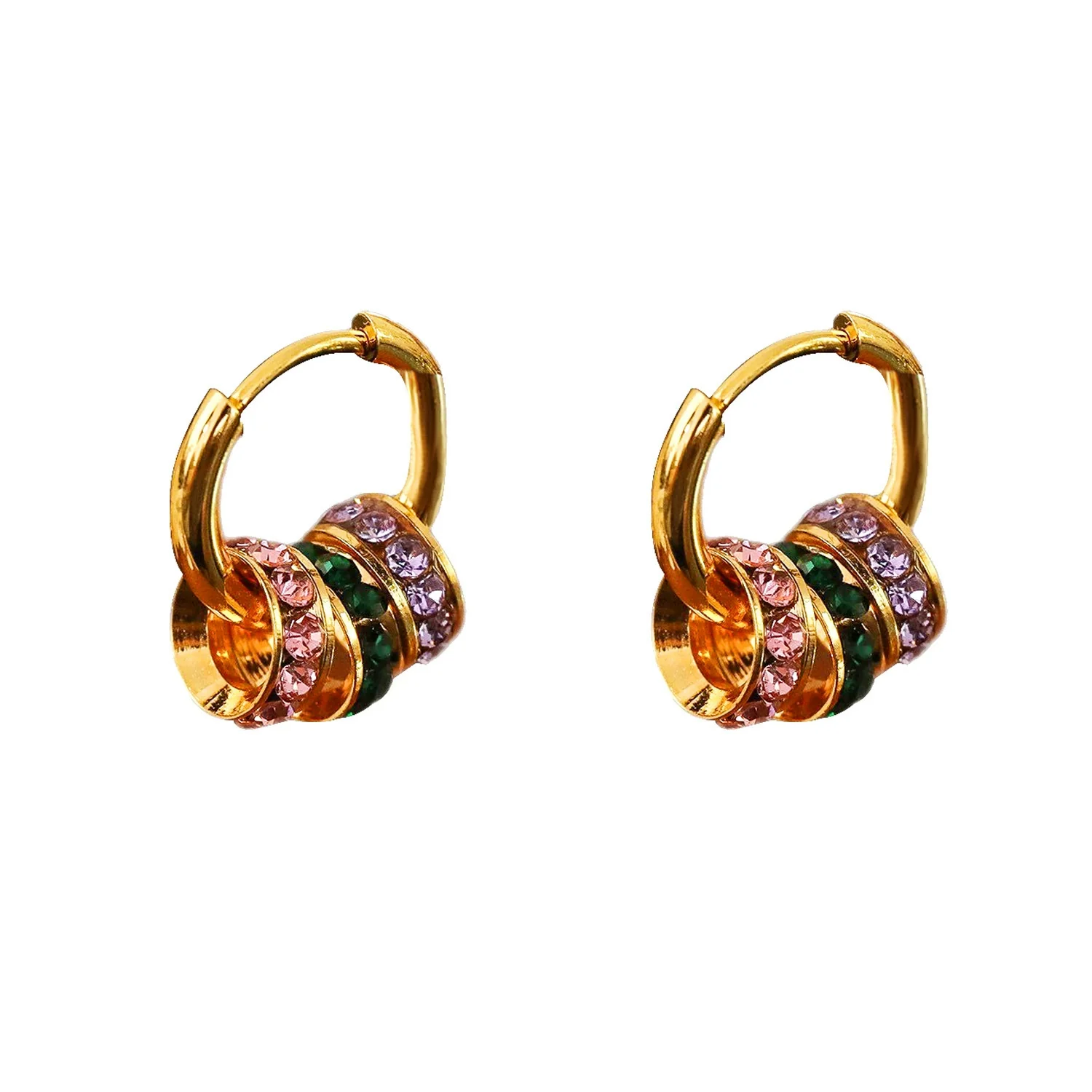 Wholesale Copper Geometric Hoop Earrings With Threecolor Diamond Electroplating For Women Retro Style - Image 5