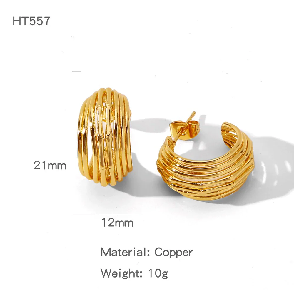 Wholesale Copper Geometric Irregular Round Electroplated Gold Earrings For Women - Image 7