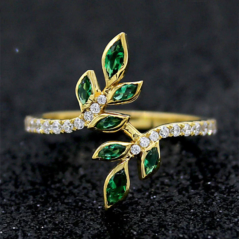 Wholesale Copper Geometric Ring With Olive Branch And Tender Leaf Pattern Dripping Oil Treatment For Women - Image 2