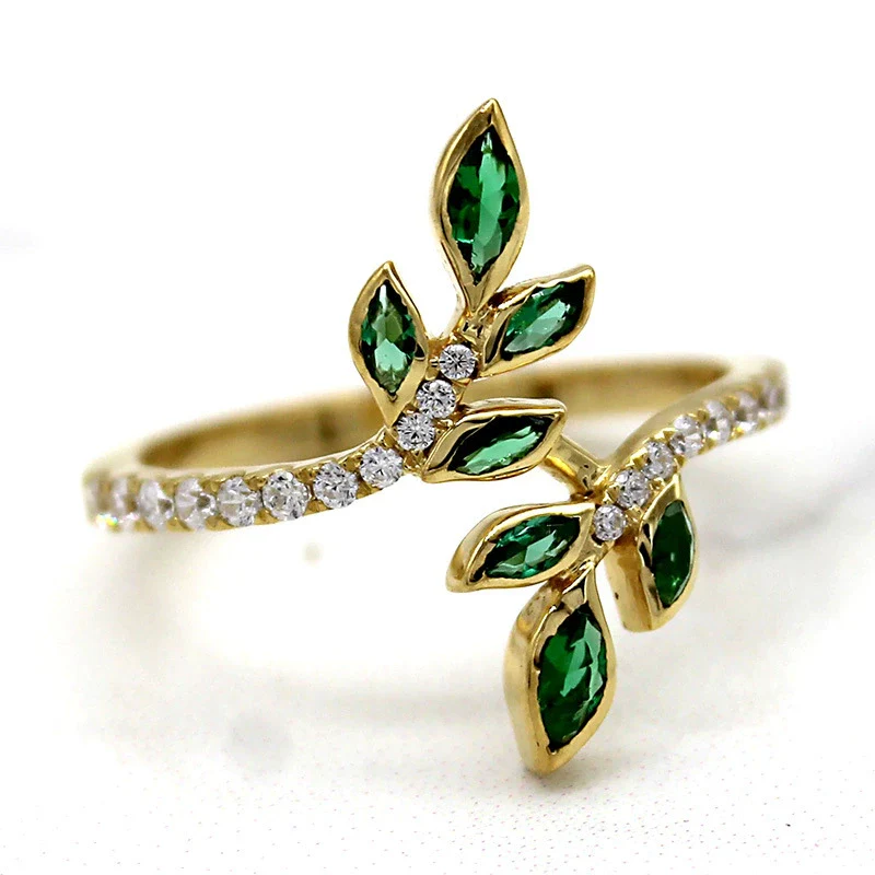 Wholesale Copper Geometric Ring With Olive Branch And Tender Leaf Pattern Dripping Oil Treatment For Women - Image 3