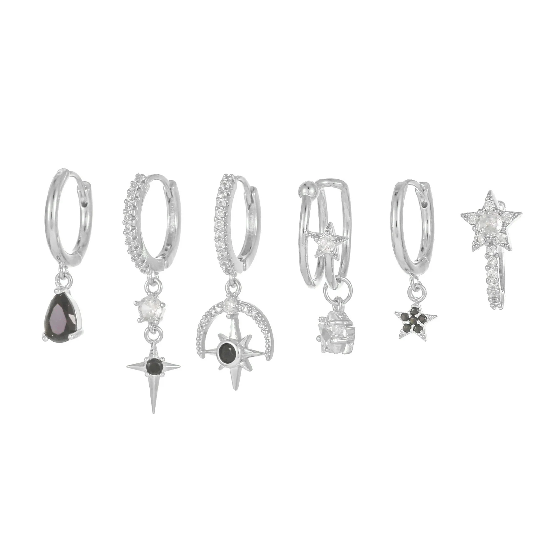 Wholesale Copper Geometric Star Inlaid Zircon Water Drop Women's Earrings Sixpiece Set - Image 6