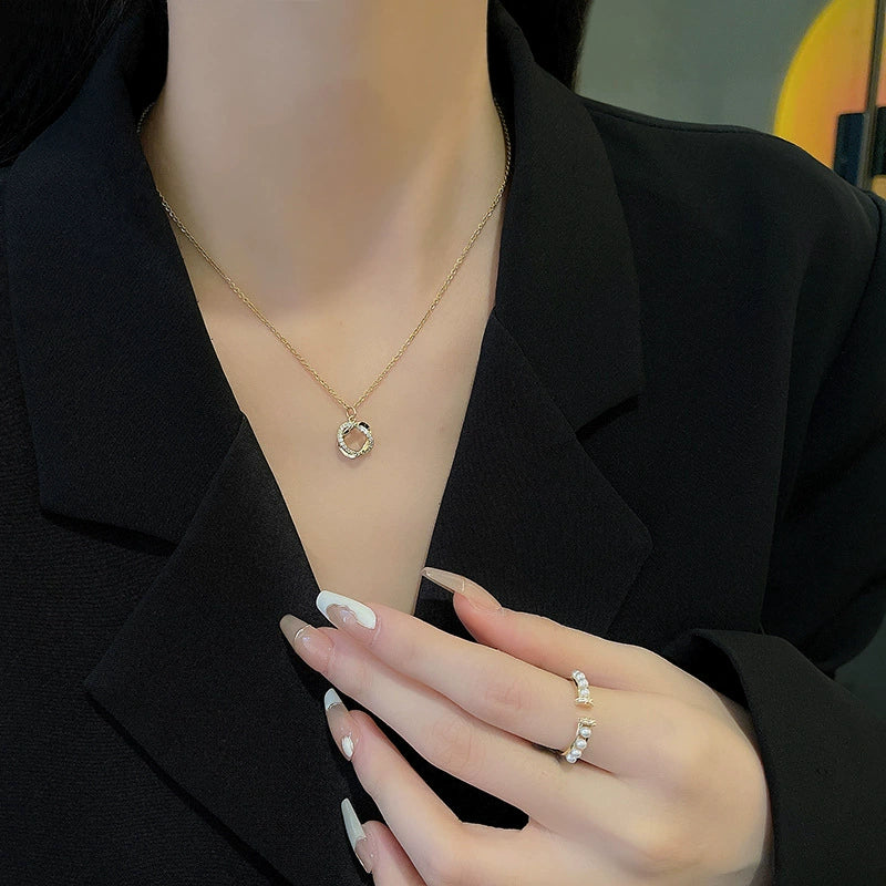 Wholesale Copper Geometric Winding Diamond Pendant Electroplated Titanium Steel Women's Clavicle Chain Necklace - Image 2