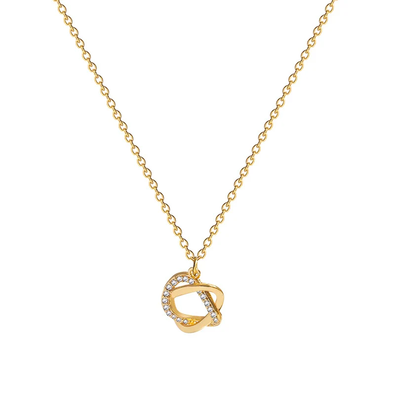 Wholesale Copper Geometric Winding Diamond Pendant Electroplated Titanium Steel Women's Clavicle Chain Necklace - Image 5
