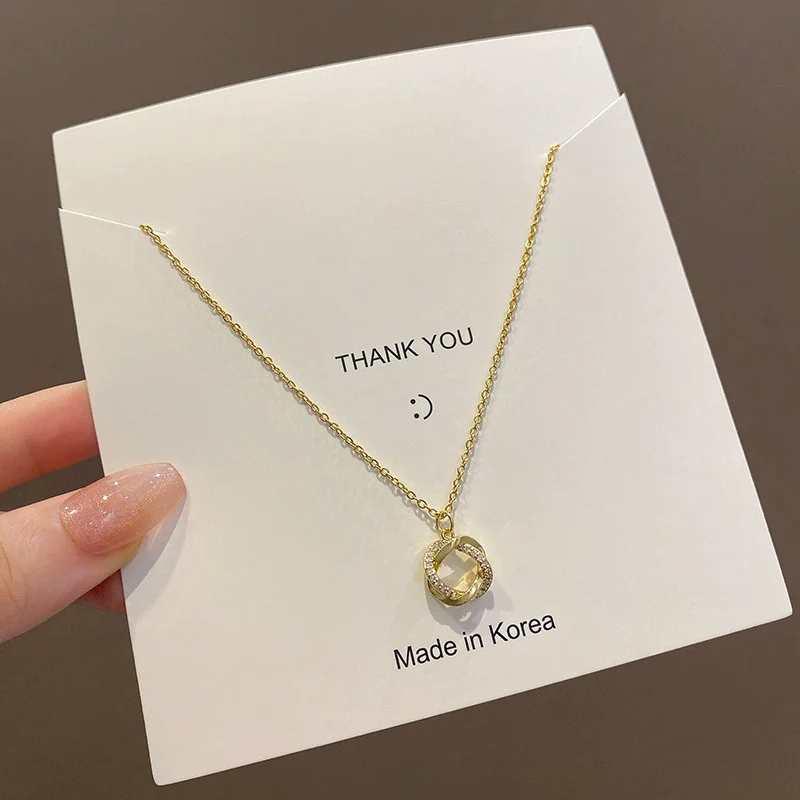 Wholesale Copper Geometric Winding Diamond Pendant Electroplated Titanium Steel Women's Clavicle Chain Necklace - Image 6