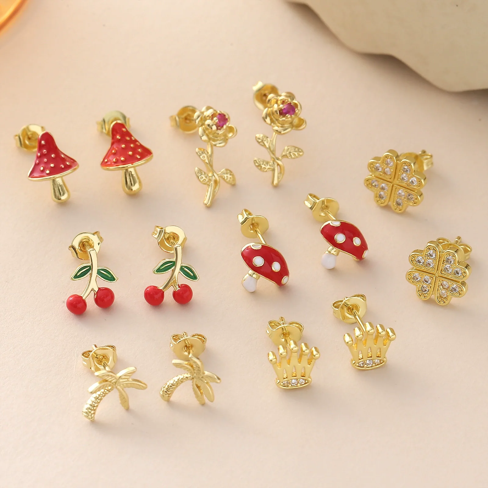 Wholesale Copper Goldplated Fruitshaped Diamondstudded Earrings For Women In Sweet Cool Style - Image 2