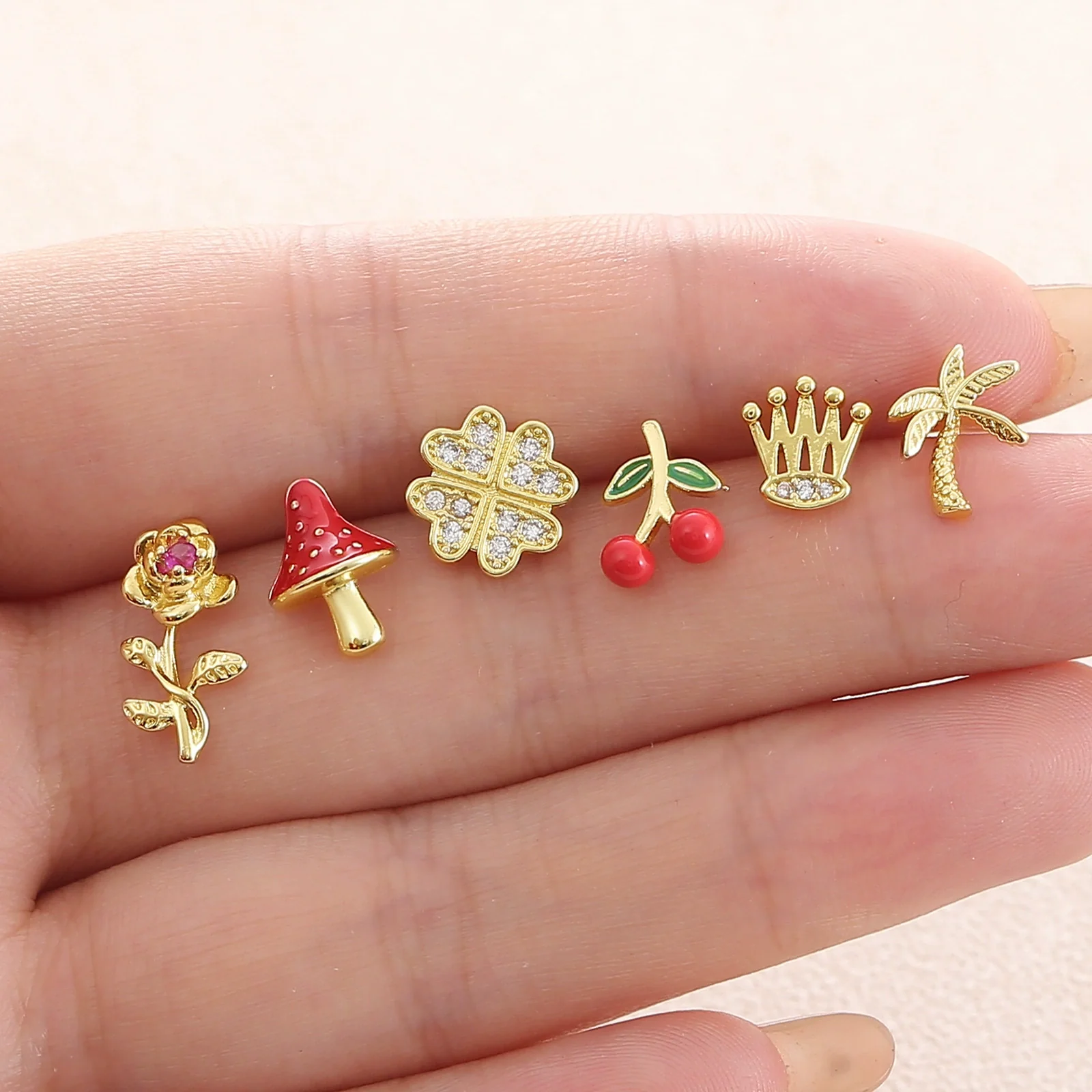 Wholesale Copper Goldplated Fruitshaped Diamondstudded Earrings For Women In Sweet Cool Style - Image 3