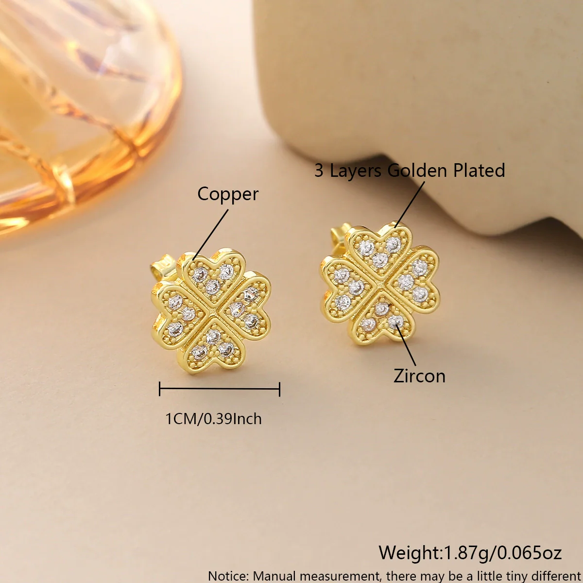 Wholesale Copper Goldplated Fruitshaped Diamondstudded Earrings For Women In Sweet Cool Style - Image 5