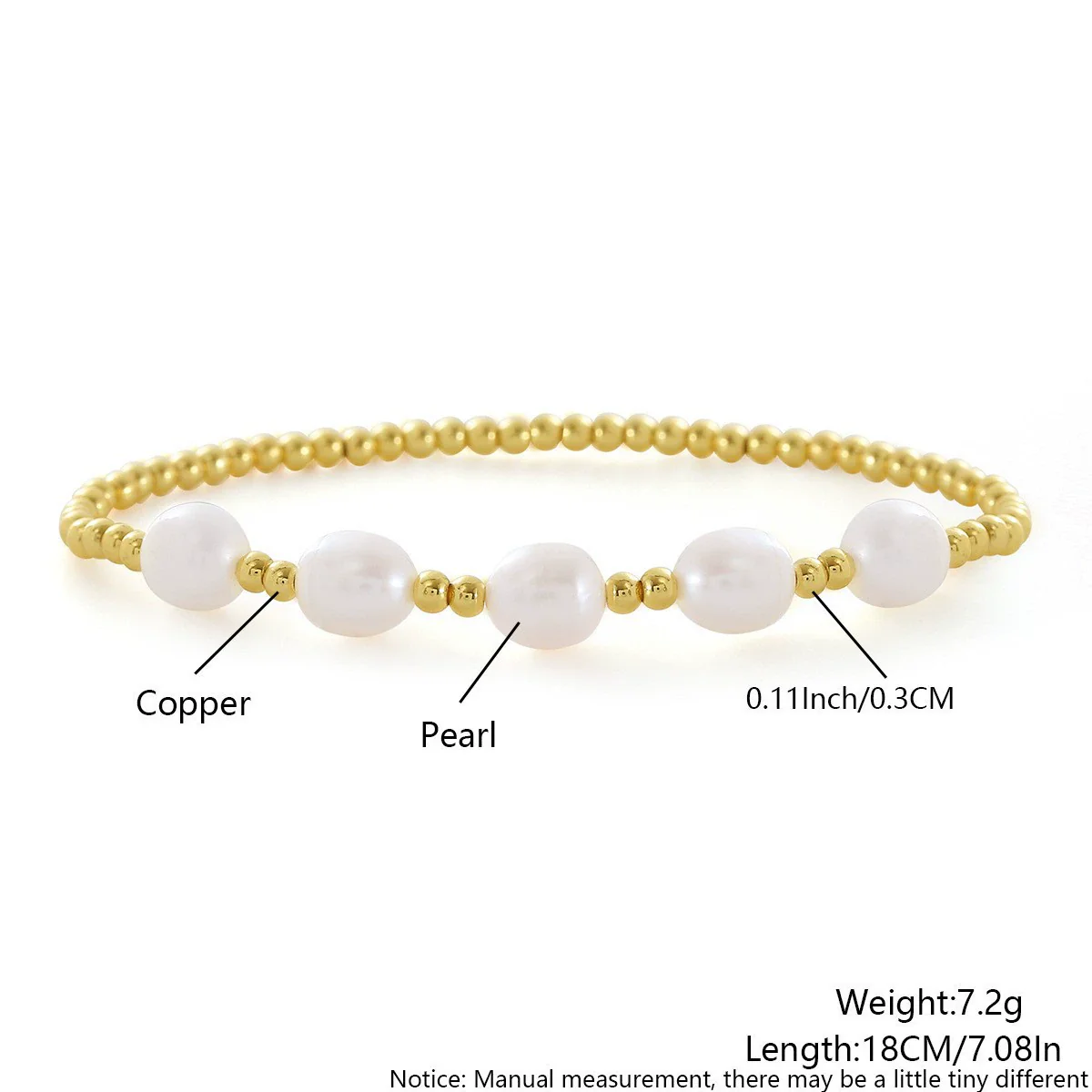 Wholesale Copper Goldplated Pearl Copper Bead Elastic Bracelet With Geometric Design For Unisex And Women - Image 6